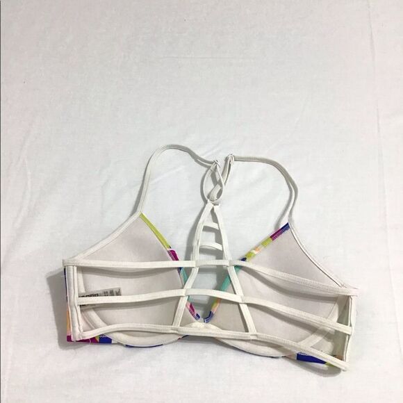 Pink Geometric Print Racer Back Bikini Swimsuit Top Size XS - Picture 2 of 3